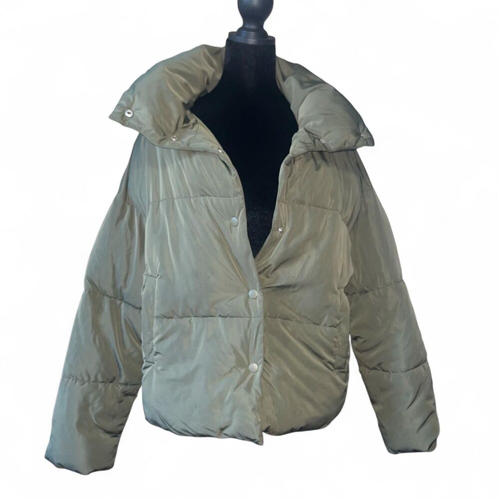 Free People Women's Olive Green Puffer Jacket SZ S
